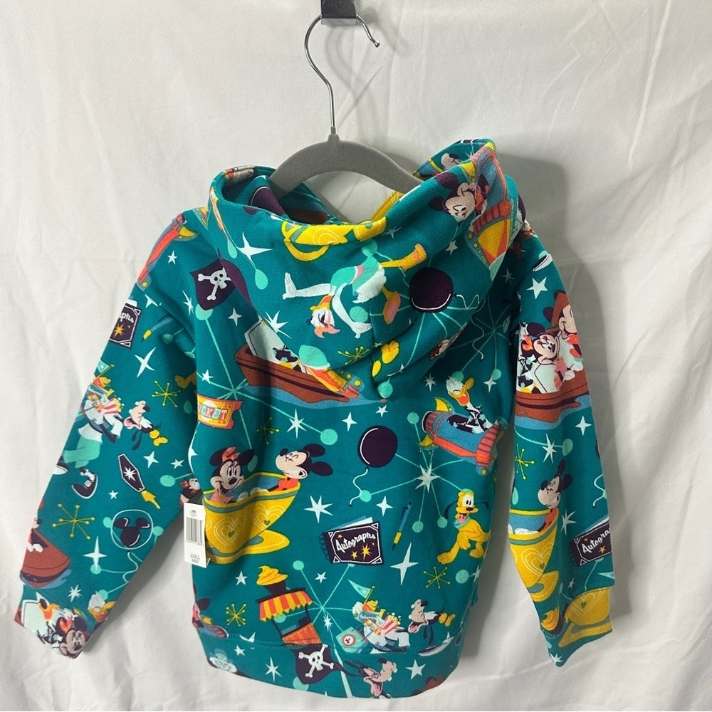 [KID] DISNEY Teal Pattern Hoodie 3T NWT Cotton Blend - Picture 3 of 7